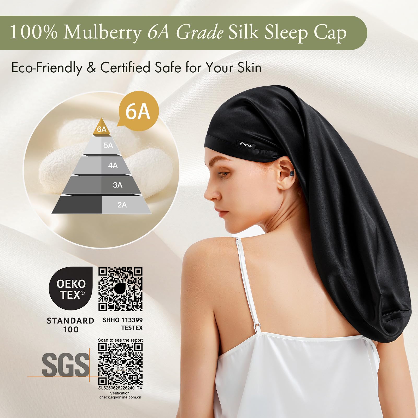 Amazon.com : LilySilk Mulberry Silk Sleep Cap 100% 19 Momme Long